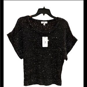 Halston Black Metallic Sequin Short Sleeve Sweater Size XL